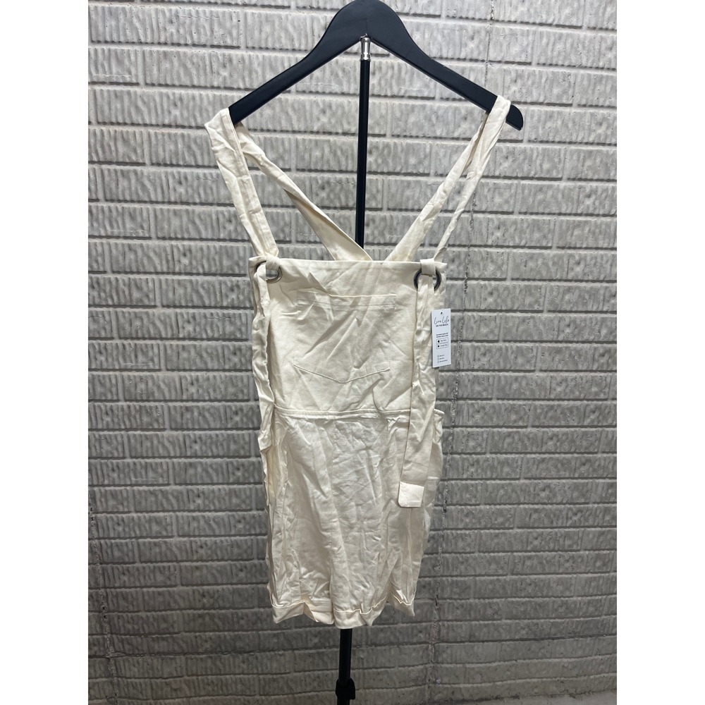 Cupshe Cream Linen Blend Overall Romper Bib Front Shorts Large NWT
